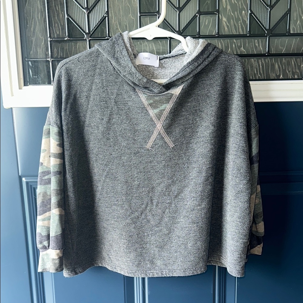 Gray Hoodie with Camo Sleeves